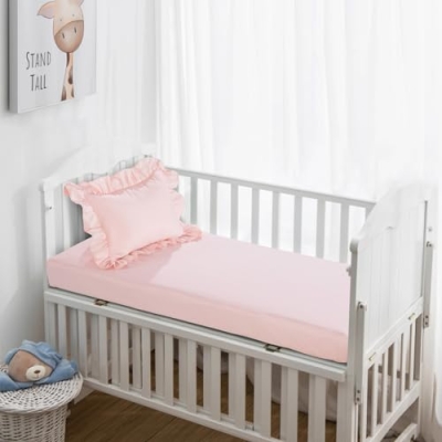 Princess Pink Crib Bedding Set, HOMBYS Baby Girl Nursery Comforter, Ruffle Pintuck Sheet Set, 55x37in 11 Product: HOMBYS 3 Pieces Princess Pink CribBedding Set for Baby Girls, Ultra Soft Blush Pinch Pleat Comforter Set with Ruffles for All Season