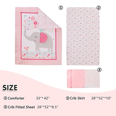 Honkaii 3 Piece Crib Bedding Set, Pink Bella Nursery Bedding for Boys or Girls, Synthetic Fiber 3-Piece Set, 3-Pink-Bella 11 Product: Honkaii Crib Bedding Set for Boys or Girls 3 Piece (3-Pink-Bella)