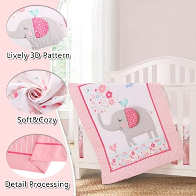 Honkaii 3 Piece Crib Bedding Set, Pink Bella Nursery Bedding for Boys or Girls, Synthetic Fiber 3-Piece Set, 3-Pink-Bella 8 Product: Honkaii Crib Bedding Set for Boys or Girls 3 Piece (3-Pink-Bella)