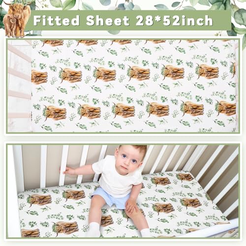 Product: HunnmingRe Baby Highland Cow Crib Bedding Set 3 Pcs Crib Set Baby Blanket, Fitted Sheet, Pillowcase Soft Flannel Nursery Bedding for Standard Infant Bed and Toddler Mattress Newborns Gifts
