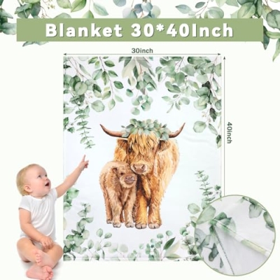 Product: HunnmingRe Baby Highland Cow Crib Bedding Set 3 Pcs Crib Set Baby Blanket, Fitted Sheet, Pillowcase Soft Flannel Nursery Bedding for Standard Infant Bed and Toddler Mattress Newborns Gifts