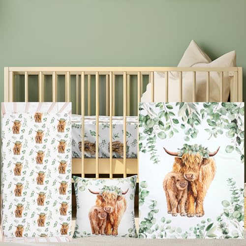 Product: HunnmingRe Baby Highland Cow Crib Bedding Set 3 Pcs Crib Set Baby Blanket, Fitted Sheet, Pillowcase Soft Flannel Nursery Bedding for Standard Infant Bed and Toddler Mattress Newborns Gifts