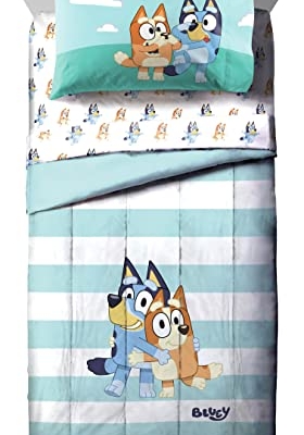 Bluey Bingo Toddler Bed Set, 4 Piece Microfiber Bedding, Official Bluey Products, 28 x 52 in 8 Product: Jay Franco Bluey & Bingo 4 Piece Toddler Size Bed Set – Super Soft Microfiber Bed Set Includes Size Comforter & Sheet Set (Official Bluey Products)