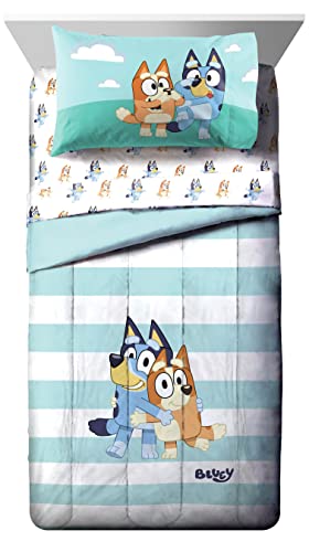 Bluey Bingo Toddler Bed Set, 4 Piece Microfiber Bedding, Official Bluey Products, 28 x 52 in 1 Product: Jay Franco Bluey & Bingo 4 Piece Toddler Size Bed Set – Super Soft Microfiber Bed Set Includes Size Comforter & Sheet Set (Official Bluey Products)