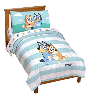 Product: Jay Franco Bluey & Bingo 4 Piece Toddler Size Bed Set – Super Soft Microfiber Bed Set Includes Size Comforter & Sheet Set (Official Bluey Products)