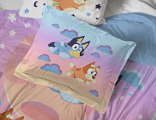 Bluey & Bingo Toddler Bedding Set, 4 Piece Quilt Sheets Pillowcase, Bright Playful Colours, 28 x 52 in 5 Product: Jay Franco Bluey & Bingo Toddler Comforter Set - 4 Piece Bed Set Includes Sheet Set & Pillow Covers - Super Soft Clouds & Stars Kids Bedding