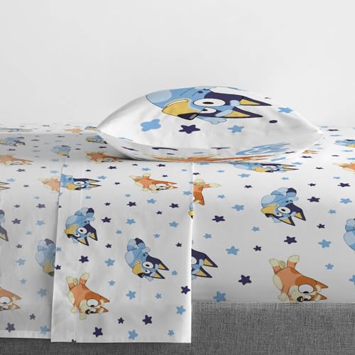 Bluey & Bingo Toddler Bedding Set, 4 Piece Quilt Sheets Pillowcase, Bright Playful Colours, 28 x 52 in 3 Product: Jay Franco Bluey & Bingo Toddler Comforter Set - 4 Piece Bed Set Includes Sheet Set & Pillow Covers - Super Soft Clouds & Stars Kids Bedding