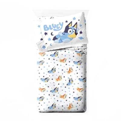 Bluey & Bingo Toddler Bedding Set, 4 Piece Quilt Sheets Pillowcase, Bright Playful Colours, 28 x 52 in 9 Product: Jay Franco Bluey & Bingo Toddler Comforter Set - 4 Piece Bed Set Includes Sheet Set & Pillow Covers - Super Soft Clouds & Stars Kids Bedding