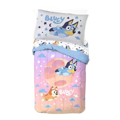 Bluey & Bingo Toddler Bedding Set, 4 Piece Quilt Sheets Pillowcase, Bright Playful Colours, 28 x 52 in 8 Product: Jay Franco Bluey & Bingo Toddler Comforter Set - 4 Piece Bed Set Includes Sheet Set & Pillow Covers - Super Soft Clouds & Stars Kids Bedding