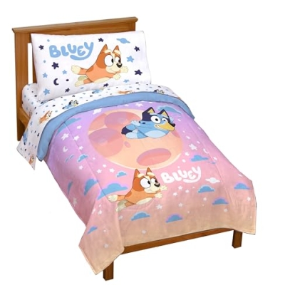 Product: Jay Franco Bluey & Bingo Toddler Comforter Set - 4 Piece Bed Set Includes Sheet Set & Pillow Covers - Super Soft Clouds & Stars Kids Bedding