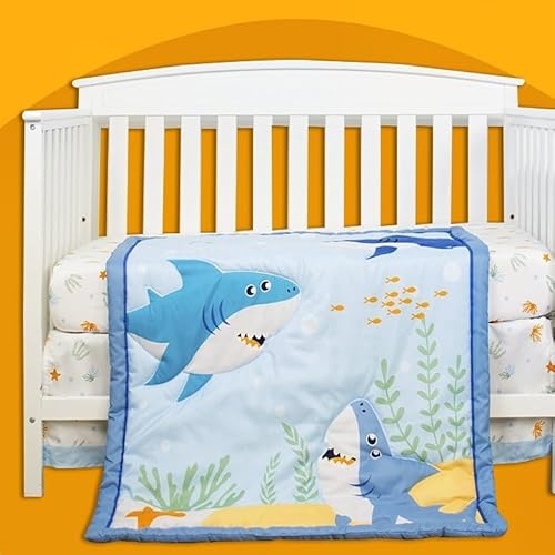 Blue Ocean World Baby Crib Bedding Set, 3 Piece Quilt Fitted Sheet Crib Skirt, Gray Chevron Nursery, 6Yrs 6 Product: JHLCARPET - 3pcs Blue Ocean World Baby Crib Bedding Set (Quilt, Fitted Crib Sheet, Crib Skirt)