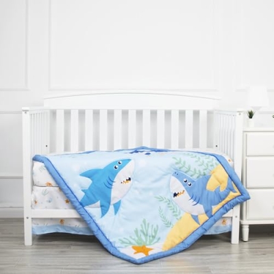 Blue Ocean World Baby Crib Bedding Set, 3 Piece Quilt Fitted Sheet Crib Skirt, Gray Chevron Nursery, 6Yrs 11 Product: JHLCARPET - 3pcs Blue Ocean World Baby Crib Bedding Set (Quilt, Fitted Crib Sheet, Crib Skirt)