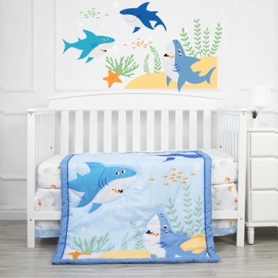 Blue Ocean World Baby Crib Bedding Set, 3 Piece Quilt Fitted Sheet Crib Skirt, Gray Chevron Nursery, 6Yrs 8 Product: JHLCARPET - 3pcs Blue Ocean World Baby Crib Bedding Set (Quilt, Fitted Crib Sheet, Crib Skirt)