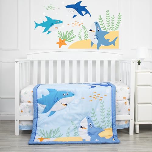 Blue Ocean World Baby Crib Bedding Set, 3 Piece Quilt Fitted Sheet Crib Skirt, Gray Chevron Nursery, 6Yrs 1 Product: JHLCARPET - 3pcs Blue Ocean World Baby Crib Bedding Set (Quilt, Fitted Crib Sheet, Crib Skirt)