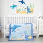 Product: JHLCARPET - 3pcs Blue Ocean World Baby Crib Bedding Set (Quilt, Fitted Crib Sheet, Crib Skirt)