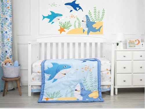 JHLCARPET - 3pcs Blue Ocean World Baby Crib Bedding Set (Quilt, Fitted Crib Sheet, Crib Skirt) - Crib Bedding Sets Product: JHLCARPET - 3pcs Blue Ocean World Baby Crib Bedding Set (Quilt, Fitted Crib Sheet, Crib Skirt)