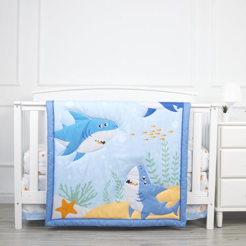 Blue Ocean World Baby Crib Bedding Set, 3 Piece Quilt Fitted Sheet Crib Skirt, Gray Chevron Nursery, 6Yrs 5 Product: JHLCARPET - 3pcs Blue Ocean World Baby Crib Bedding Set (Quilt, Fitted Crib Sheet, Crib Skirt)