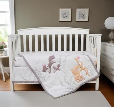 Product: JHLCARPET - 3pcs Safari World Baby Crib Bedding Set (Quilt, Fitted Crib Sheet, Crib Skirt)