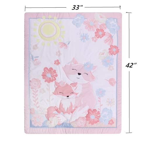 Product: JHLCARPET Animals 3pcs Baby Crib Bedding Set (Quilt, Fitted Crib Sheet, Crib Skirt) Pink Nursery Bedding Set for Girls Crib Bedding Sets for Girls (Fox)