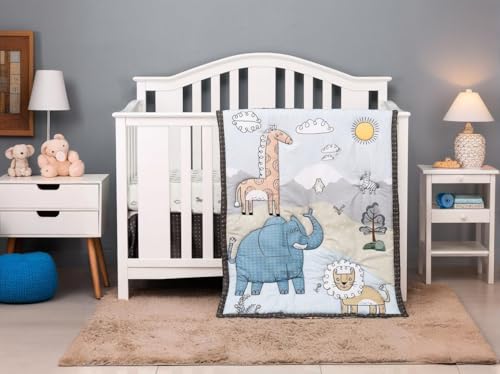 JHLCARPET Baby Crib Bedding Set, Nursery Quilt, 3 Pieces Set (Sunny Jungle) - Crib Bedding Sets Product: JHLCARPET Baby Crib Bedding Set, Nursery Quilt, 3 Pieces Set (Sunny Jungle)