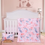 Product: JISEN 3 Piece Crib Bedding Set Crib Quilt Crib Sheet Pillowcase - Soft Microfiber Printed Nursery Set for Baby Boys or Girls Pink Flowers