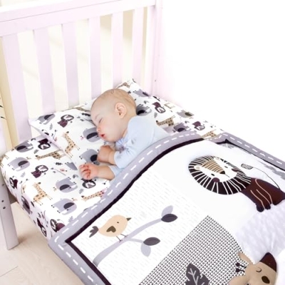 Product: JISEN 3 Piece Crib Bedding Set Soft Baby Crib Bedding Set Jungle Animals Crib Comforter Set - Comforter Crib Sheet Pillowcase Grey Nursery Bedding Sets for Baby Girls or Boys