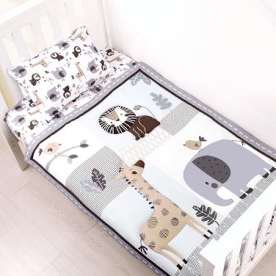 Product: JISEN 3 Piece Crib Bedding Set Soft Baby Crib Bedding Set Jungle Animals Crib Comforter Set - Comforter Crib Sheet Pillowcase Grey Nursery Bedding Sets for Baby Girls or Boys