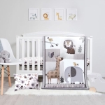 Product: JISEN 3 Piece Crib Bedding Set Soft Baby Crib Bedding Set Jungle Animals Crib Comforter Set - Comforter Crib Sheet Pillowcase Grey Nursery Bedding Sets for Baby Girls or Boys
