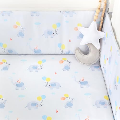 Jundetye Gray Elephant Crib Bedding Set, Reversible Comforter, Fitted Sheet, Crib Skirt, Anti-Bump Cushions, 35x45in 5 Product: Jundetye Crib Bedding Set for Boys Girls Gray Elephant, Soft Nursery Bed Sets for Newborn Infant Toddler Includes Reversible Comforter, Fitted Sheet, Crib Skirt, and Anti-Collision Pads, Neutral