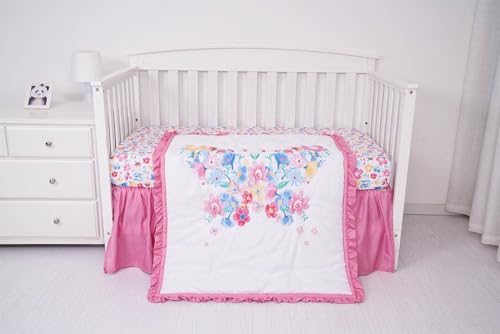 Product: KIDDOS 3-Piece Baby Crib Bedding Set for Girls| Luxury Microfiber |Baby Crib Bedding Sets Include Comforter, Crib Sheet and Bed Skirt | (Butterfly Floral)