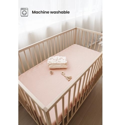 Muslin Crib Sheets, Floral Soft Pink 2 Pack Cotton Bedding, Standard Crib 52 x 28 inches 9 Product: Konssy Muslin Crib Sheets for Girl Boy, 2 PCS Soft and Breathable Cotton Baby Sheets for Standard Crib Mattress, 52"x 28" (Floral, Pink)