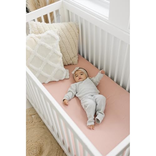 Muslin Crib Sheets, Floral Soft Pink 2 Pack Cotton Bedding, Standard Crib 52 x 28 inches 2 Product: Konssy Muslin Crib Sheets for Girl Boy, 2 PCS Soft and Breathable Cotton Baby Sheets for Standard Crib Mattress, 52"x 28" (Floral, Pink)