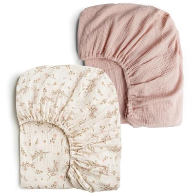 Product: Konssy Muslin Crib Sheets for Girl Boy, 2 PCS Soft and Breathable Cotton Baby Sheets for Standard Crib Mattress, 52"x 28" (Floral, Pink)