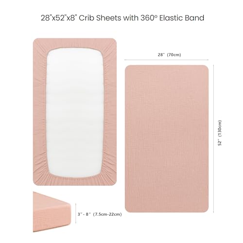 Muslin Crib Sheets, Floral Soft Pink 2 Pack Cotton Bedding, Standard Crib 52 x 28 inches 4 Product: Konssy Muslin Crib Sheets for Girl Boy, 2 PCS Soft and Breathable Cotton Baby Sheets for Standard Crib Mattress, 52"x 28" (Floral, Pink)