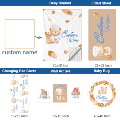 Product: Kryvoxc Personalized Baby Bedding Set, 5 Pcs Custom Baby Crib Sets with Name, Bear Bread Toddler Bedding Set for Baby Girls Boys, Double Layer Nursery Bundle​​, Customized Gifts for Infants Kids