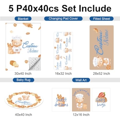 Product: Kryvoxc Personalized Baby Bedding Set, 5 Pcs Custom Baby Crib Sets with Name, Bear Bread Toddler Bedding Set for Baby Girls Boys, Double Layer Nursery Bundle​​, Customized Gifts for Infants Kids