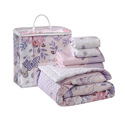 Product: La Premura 3-Piece Purple Butterfly Baby Crib Bedding Set for Girls, Lilac Standard Size Crib Set for Baby Girl, Comforter, Fitted Sheet, and Dust Ruffle Skirt, Baby Nursery Floral Design for Girls