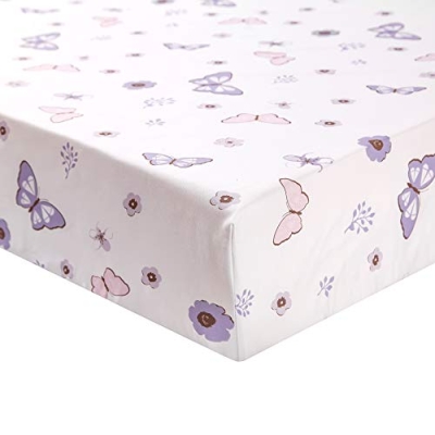 Product: La Premura 3-Piece Purple Butterfly Baby Crib Bedding Set for Girls, Lilac Standard Size Crib Set for Baby Girl, Comforter, Fitted Sheet, and Dust Ruffle Skirt, Baby Nursery Floral Design for Girls