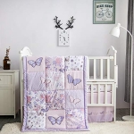 Product: La Premura 3-Piece Purple Butterfly Baby Crib Bedding Set for Girls, Lilac Standard Size Crib Set for Baby Girl, Comforter, Fitted Sheet, and Dust Ruffle Skirt, Baby Nursery Floral Design for Girls