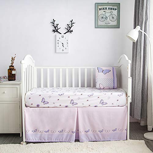 Product: La Premura 3-Piece Purple Butterfly Baby Crib Bedding Set for Girls, Lilac Standard Size Crib Set for Baby Girl, Comforter, Fitted Sheet, and Dust Ruffle Skirt, Baby Nursery Floral Design for Girls