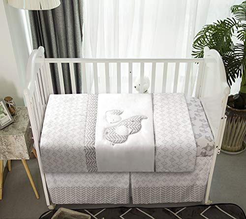 Grey Baby Crib Bedding Set, La Premura Elephant Puppy Nursery, 3 Piece Standard Size, Unisex Gray Decor, 28x52in 7 Product: La Premura Baby Crib Bedding Set for Boys, Gray Elephants & Puppy 3 Piece Standard Size Grey Crib Set, Fitted Sheet, Quilt & Skirt, Unisex Nursey Bedding and Neutral Decor