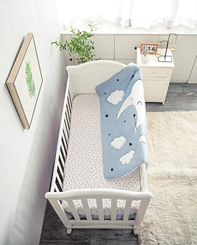 Sleeping Moon 3 Piece Crib Bedding Set, Blue Grey Quilt Fitted Sheet Crib Skirt, Calm Celestial Nursery 32x42in 6 Product: La Premura Sleeping Moon Baby Nursery Crib Bedding Set, 3 Piece Standard Size Crib Bedding Set, Blue and Grey