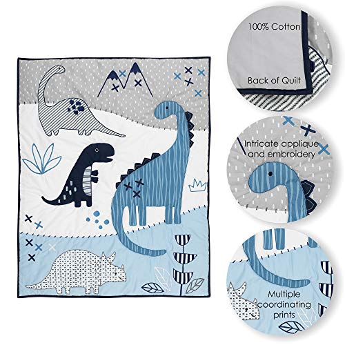 Lambs & Ivy Baby Dino Blue White Dinosaur 6 Piece Crib Bedding Set, Quilt Sheets Crib Skirt Wearable Blanket Wall Decals, 6pc 3 Product: Lambs & Ivy Baby Dino Blue/White Dinosaur Nursery 6-Piece Crib Bedding Set