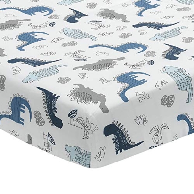 Lambs & Ivy Baby Dino Blue White Dinosaur 6 Piece Crib Bedding Set, Quilt Sheets Crib Skirt Wearable Blanket Wall Decals, 6pc 13 Product: Lambs & Ivy Baby Dino Blue/White Dinosaur Nursery 6-Piece Crib Bedding Set