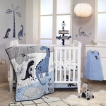 Product: Lambs & Ivy Baby Dino Blue/White Dinosaur Nursery 6-Piece Crib Bedding Set