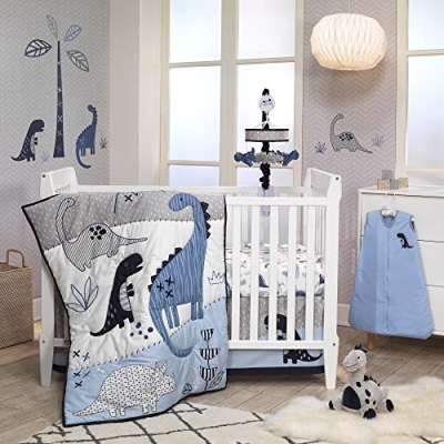 Product: Lambs & Ivy Baby Dino Blue/White Dinosaur Nursery 6-Piece Crib Bedding Set