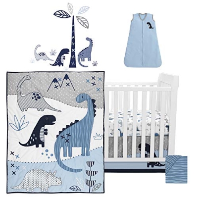 Lambs & Ivy Baby Dino Blue White Dinosaur 6 Piece Crib Bedding Set, Quilt Sheets Crib Skirt Wearable Blanket Wall Decals, 6pc 10 Product: Lambs & Ivy Baby Dino Blue/White Dinosaur Nursery 6-Piece Crib Bedding Set