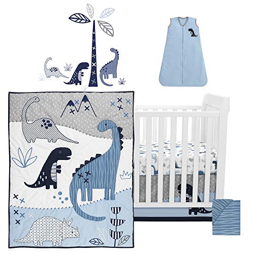 Lambs & Ivy Baby Dino Blue White Dinosaur 6 Piece Crib Bedding Set, Quilt Sheets Crib Skirt Wearable Blanket Wall Decals, 6pc 1 Product: Lambs & Ivy Baby Dino Blue/White Dinosaur Nursery 6-Piece Crib Bedding Set