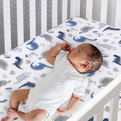 Lambs & Ivy Baby Dino Blue White Dinosaur 6 Piece Crib Bedding Set, Quilt Sheets Crib Skirt Wearable Blanket Wall Decals, 6pc 11 Product: Lambs & Ivy Baby Dino Blue/White Dinosaur Nursery 6-Piece Crib Bedding Set