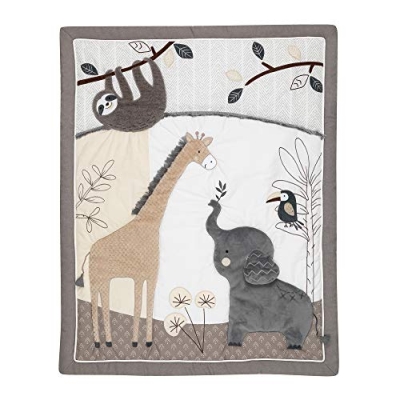 Lambs & Ivy Jungle Animals Gray White Taupe Crib Bedding Set, 4 Piece Nursery Quilt, Fitted Sheet, Skirt, Wall Decals 0cm 9 Product: Lambs & Ivy Baby Jungle Animals 4-Piece Gray/White/Taupe Crib Bedding Set